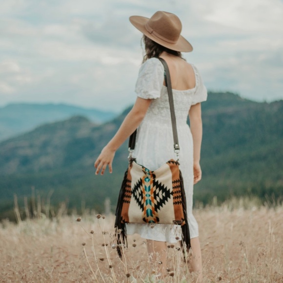 Mercy Grey Fringe Crossbody Purse with Pendleton Wool - Picture 2 of 7